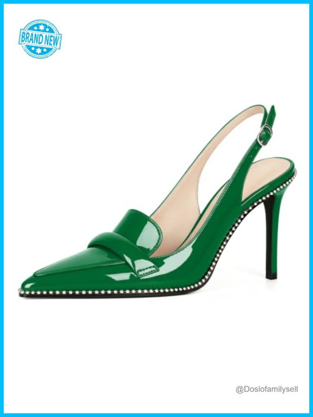 Esvowido Slingback Heels Stiletto Beaded Pointed Toe Pumps for Women